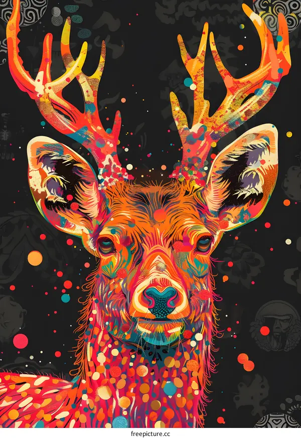 Colorful Digital Art Illustration of a Deer with Large Antlers