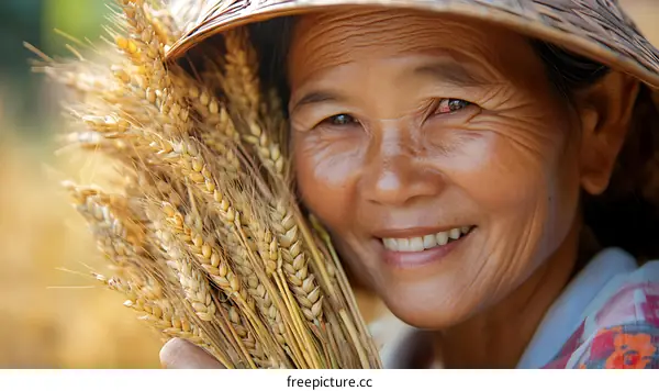 Asian Woman with Wheat Ears