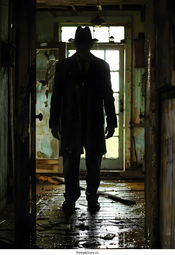 A Man Wearing a Hat and Coat in a Dark Room