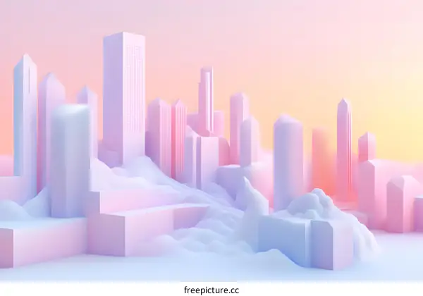Minimalist 3D Cityscape with Pastel Colors