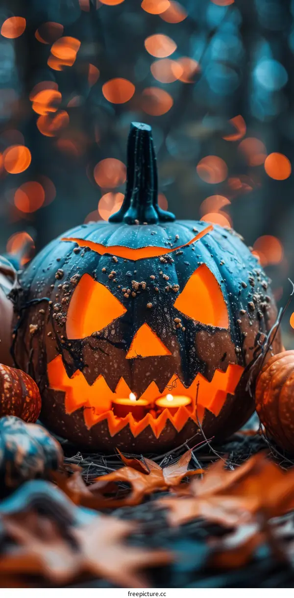 Spooky Halloween Pumpkin glowing in the dark