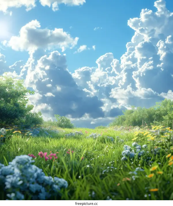 Beautiful Spring Meadow Landscape with Cloudscape