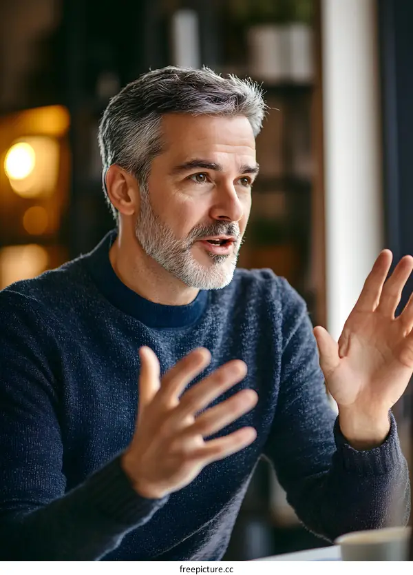 Portrait of a Caucasian Man with Grey Hair Talking
