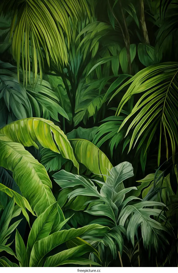 Green leaves of various tropical plants
