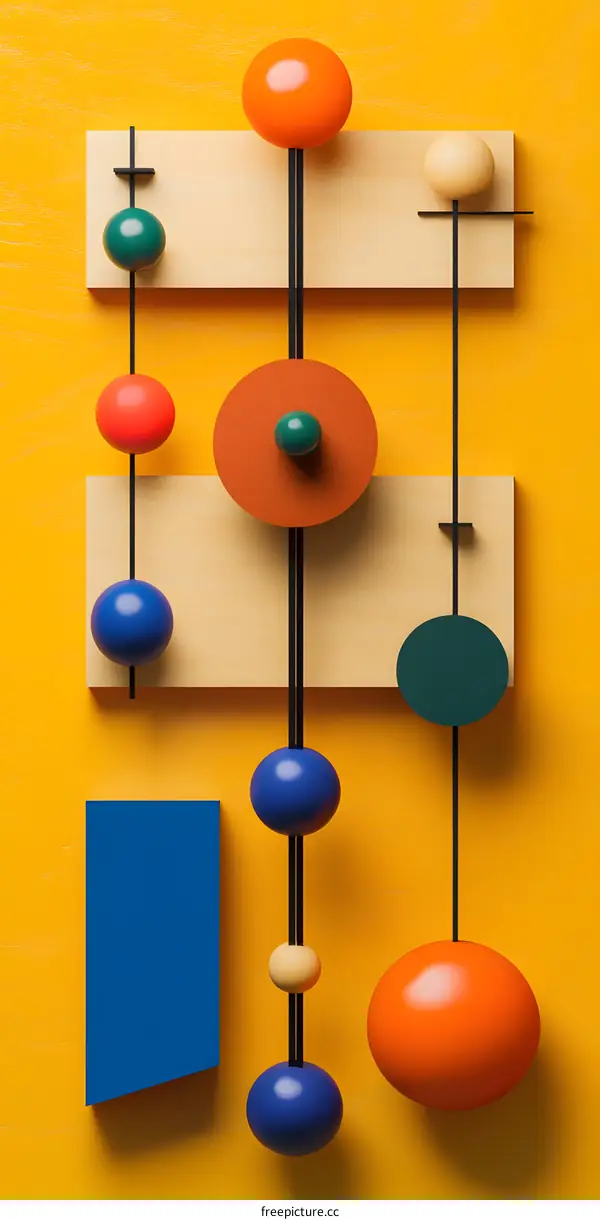 Abstract Colorful Geometric Shapes On Yellow Background