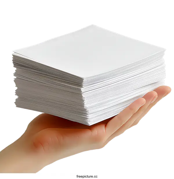 [Transparent Background PNG]Stack of Blank White Papers Held in Hand