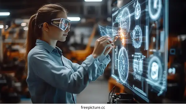 Woman Engineer Interacting with Augmented Reality Display