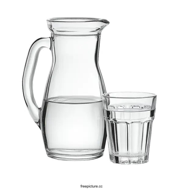 [Transparent Background PNG]Clear Glass Pitcher and Tumbler with Water