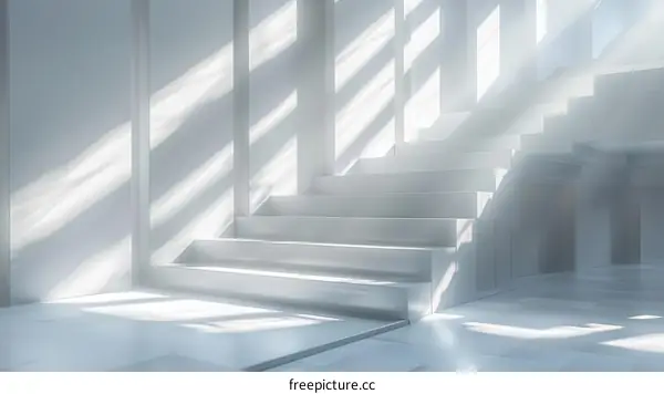 Minimalist White Architectural Staircase with Sunlight