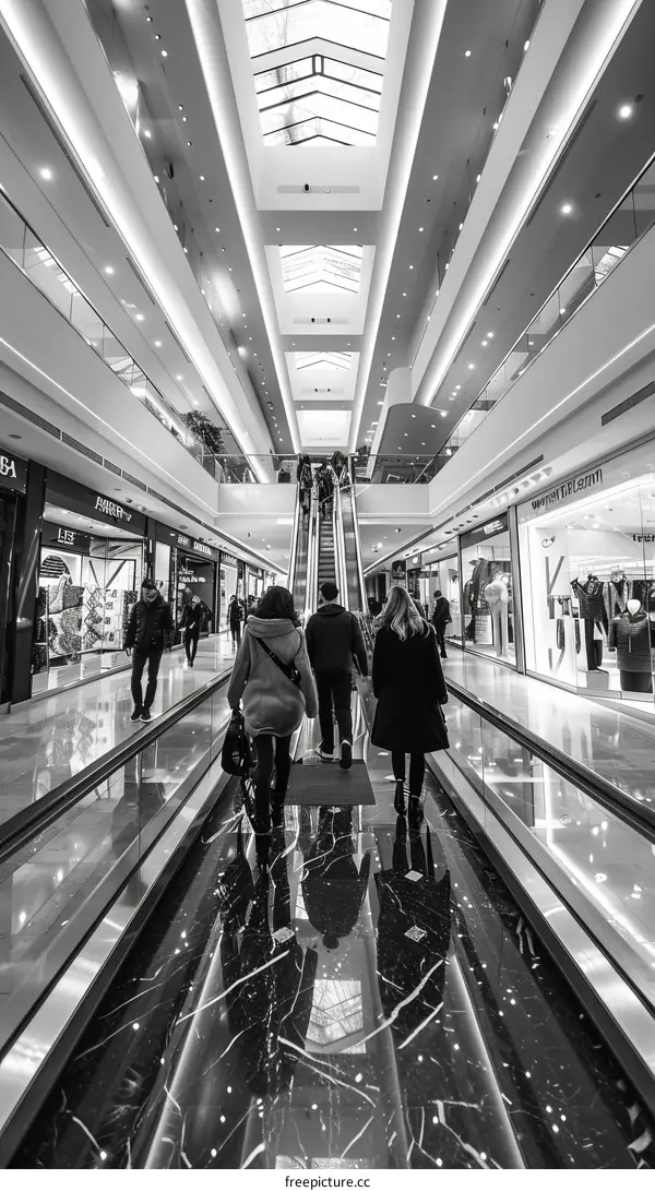 Motion blur of people walking in a shopping mall
