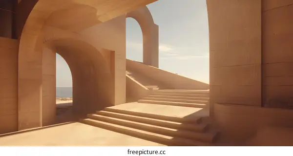 Minimalist Architectural Design With Archways and Stairs
