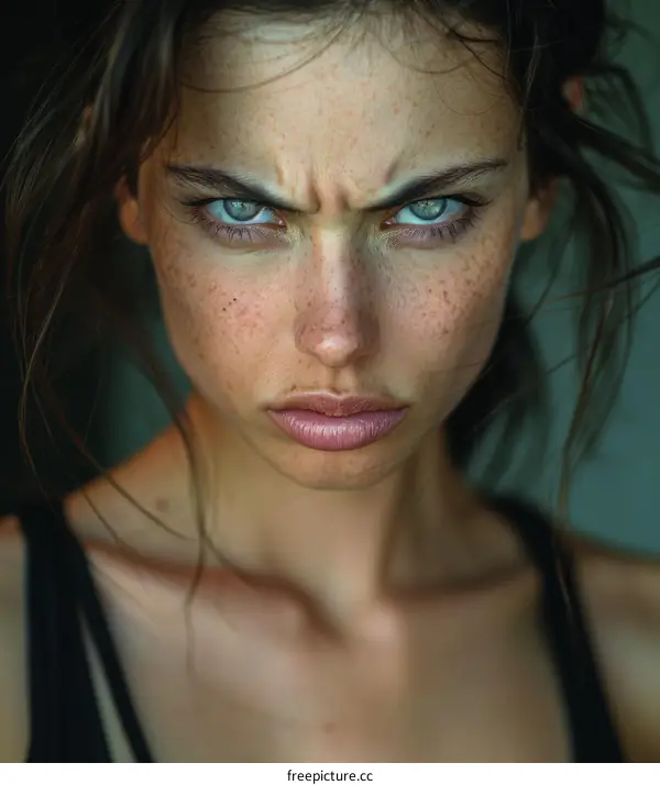 Close-up Portrait of a Woman with Intense Expression