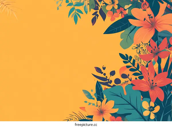 Yellow Background with Tropical Flowers
