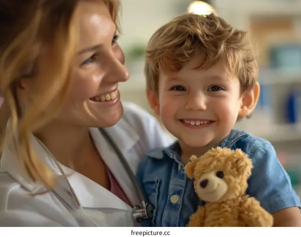 Little boy at a doctor's appointment smiling at the doctor
