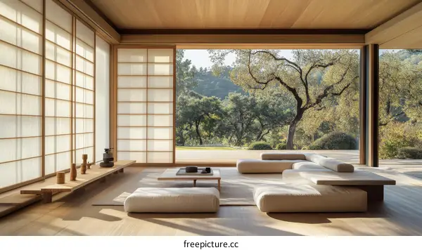 Modern Japanese-Style Living Room with Panoramic Views