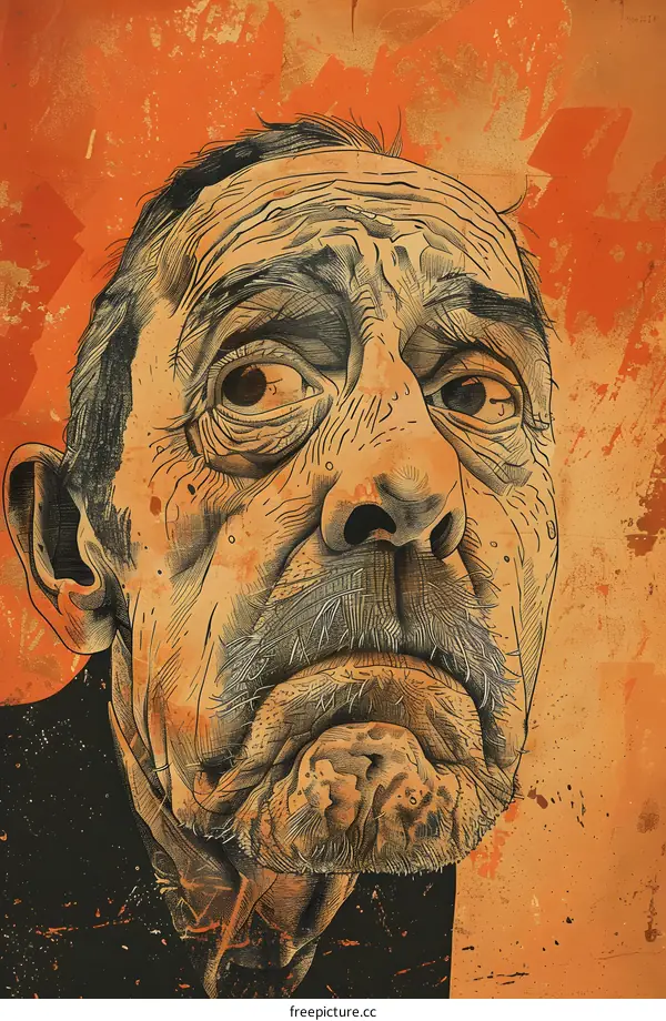 Detailed Portrait of an Elderly Man with a Mustache and Wrinkles