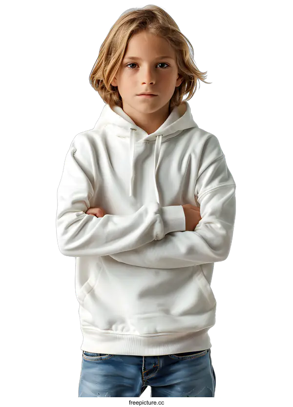 [Transparent Background PNG]Portrait of a boy in a white hoodie