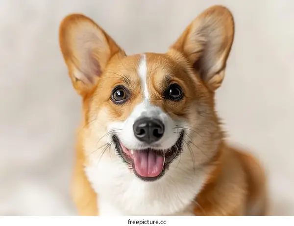 A cute corgi dog with a happy expression on its face