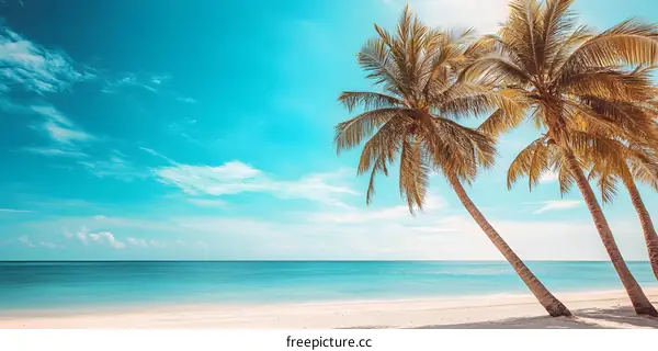 Tropical Beach with Palm Trees and Blue Sky