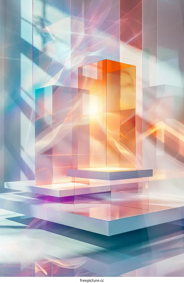 3D rendering of a glowing orange crystal on a podium with a white background