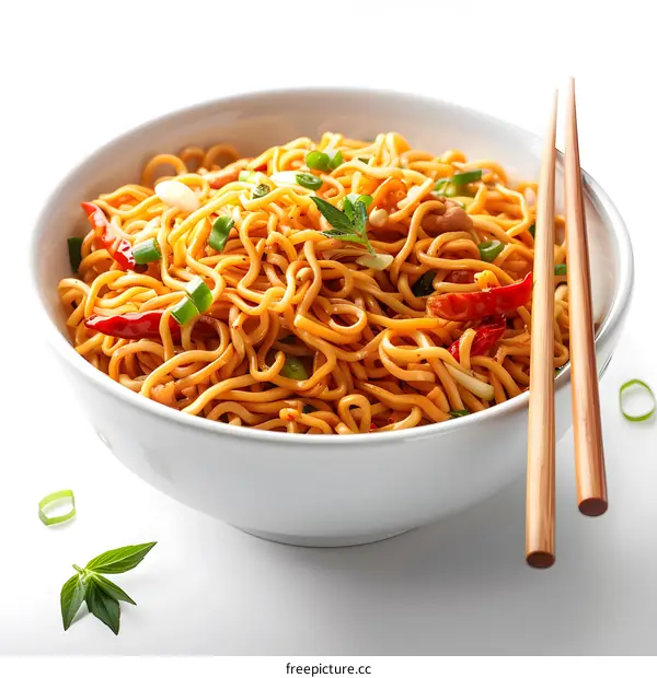 bowl of noodles with chopsticks