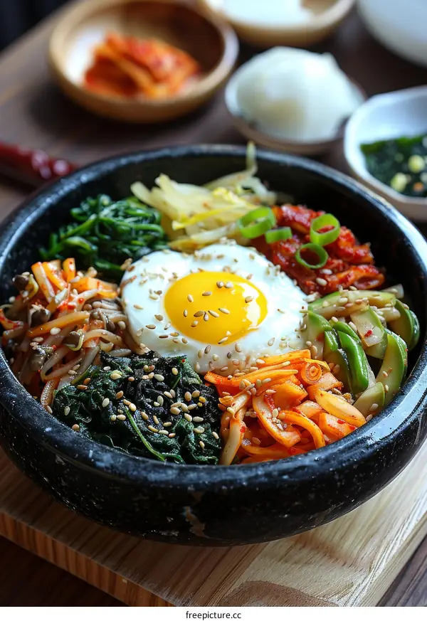 Korean Bibimbap with Rice, Vegetables, and Meat