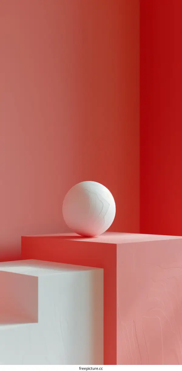Minimalistic 3D Rendering of a White Sphere on a Pastel Pink Podium