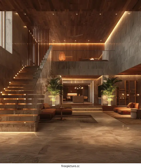 Modern Luxury Home Interior Design with Wooden Staircase