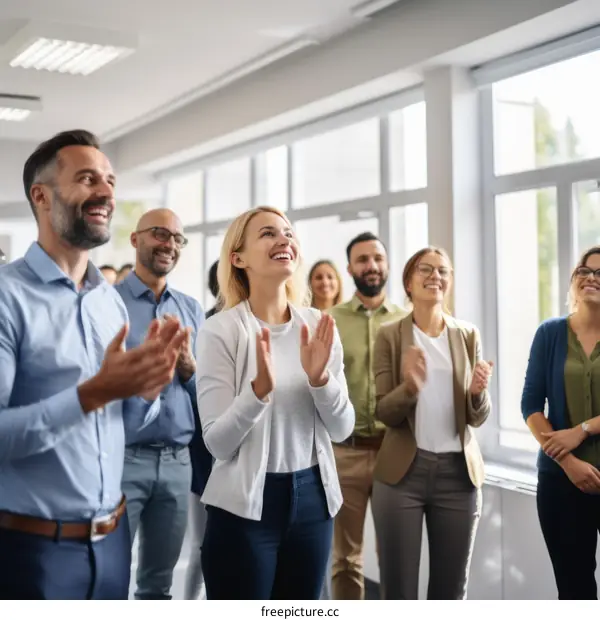 Diverse group of business professionals applauding during a meeting