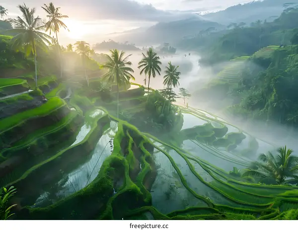 Sunrise over Tegalalang Rice Terraces in Bali Indonesia