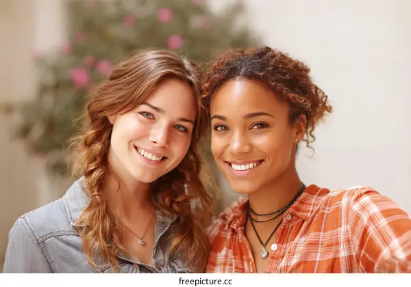 Two Attractive Women Smiling Outdoors