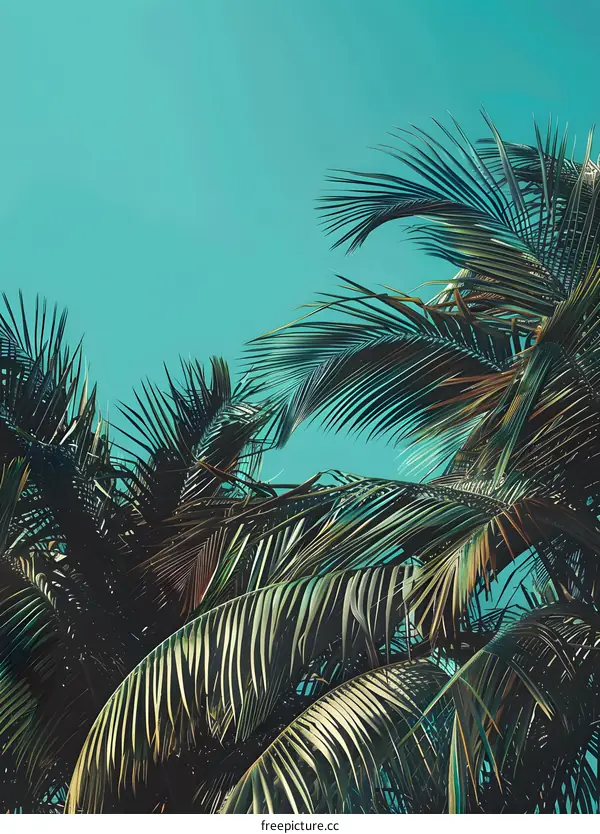 Tropical Palm Trees Against Blue Sky
