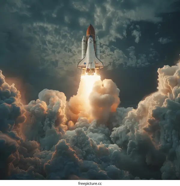 Space Shuttle Atlantis launching into space