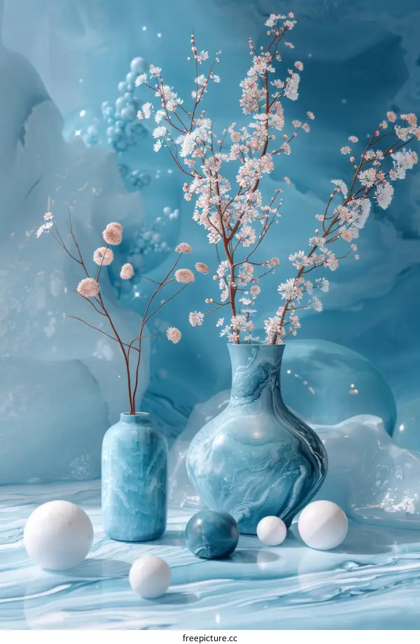 Delicate Floral Still Life in a Blue and White Setting