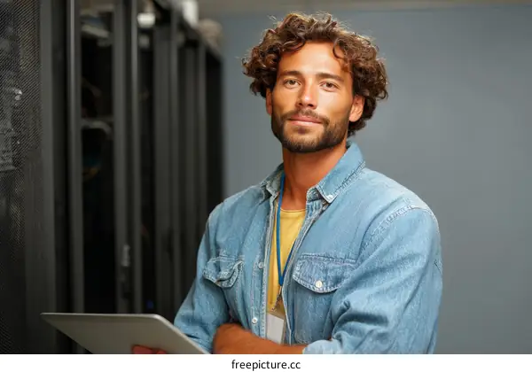 Confident Technician in Server Room