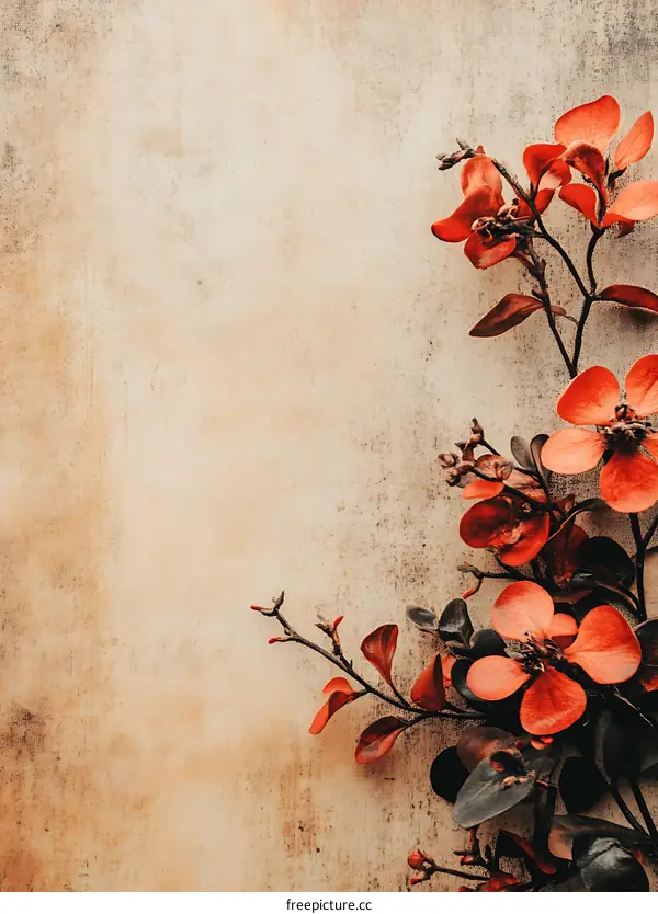 Red Flowers on a Beige Background
