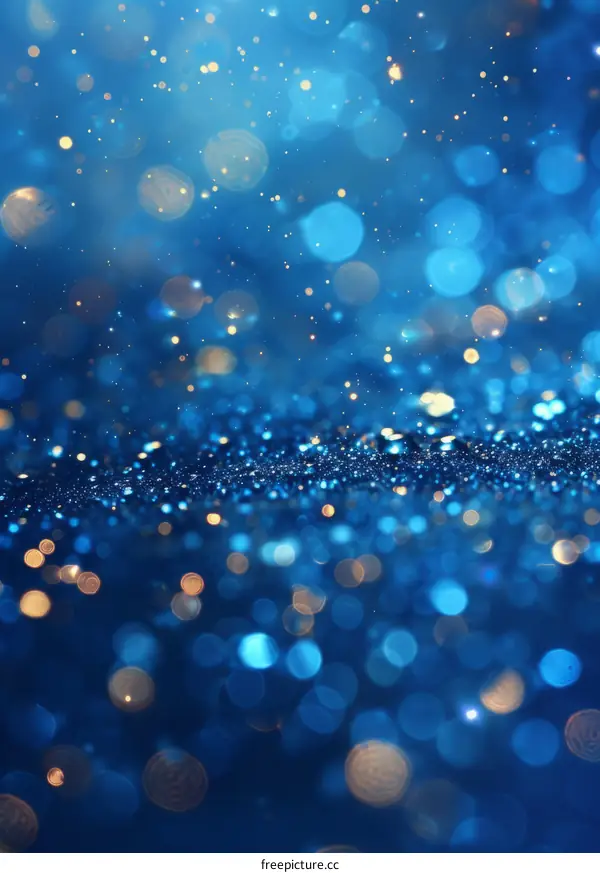 Blue glitter sparkles on a dark blue background