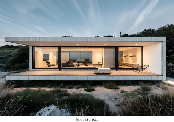 Modern Minimalist Concrete House With Large Windows