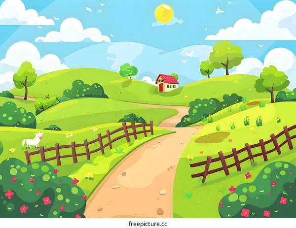 Beautiful Rural Landscape with a Farm House and Fences