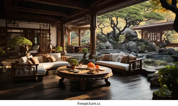 Courtyard with a view of a Zen garden
