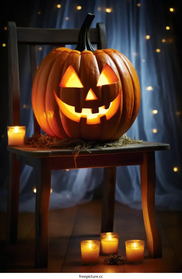 Halloween pumpkin jack o lantern with candles