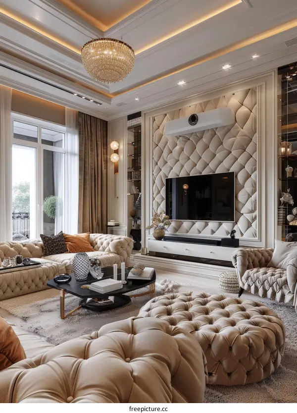 Elegant Beige Living Room Interior Design with Luxurious Decor