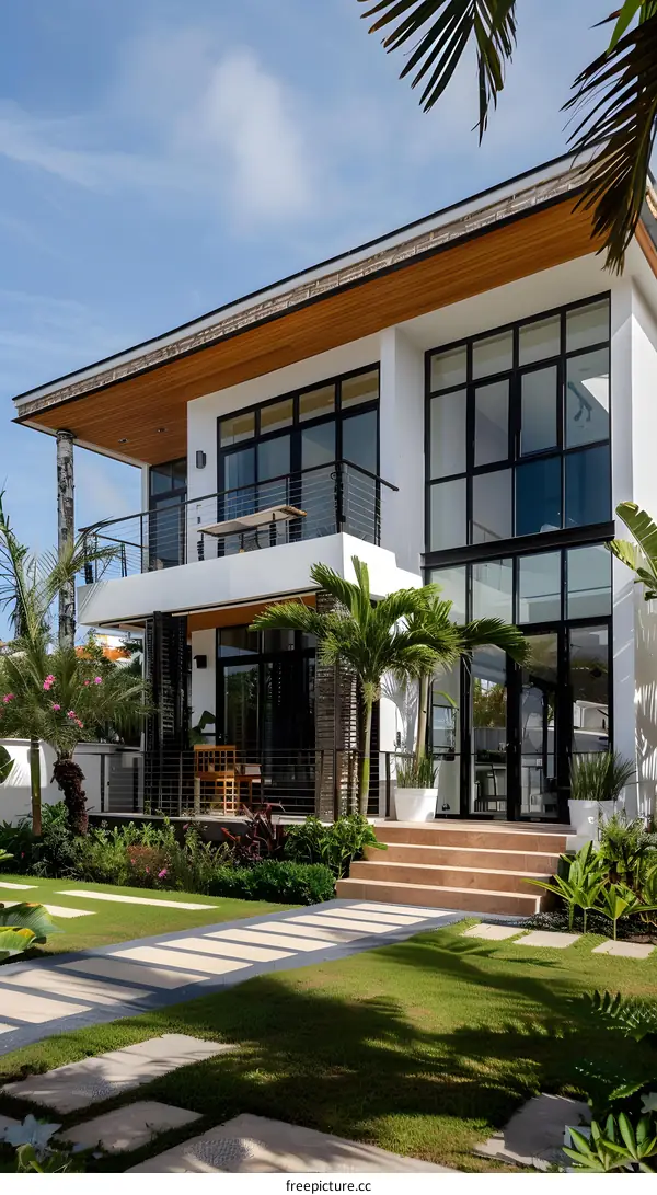 Modern Tropical House Exterior With Palm Trees