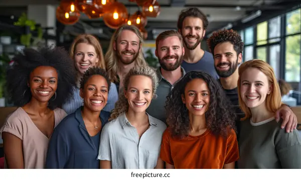 Group of diverse business professionals smiling and posing for a photo