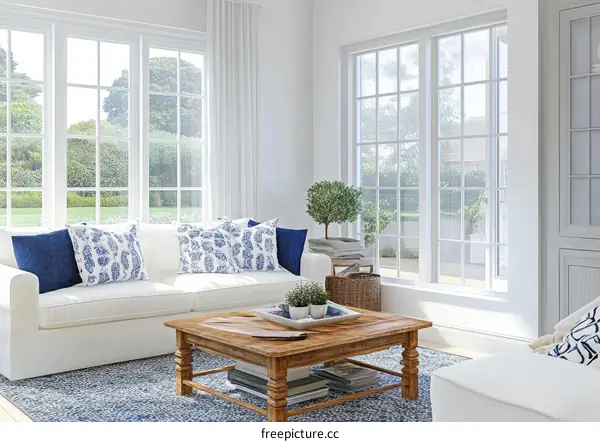 Cozy Living Room with Large Windows and Natural Light