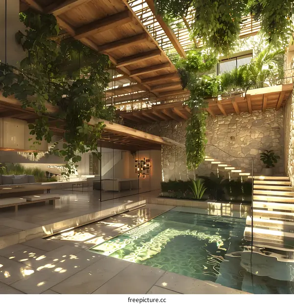 Modern Home Design with Indoor Pool and Lush Greenery