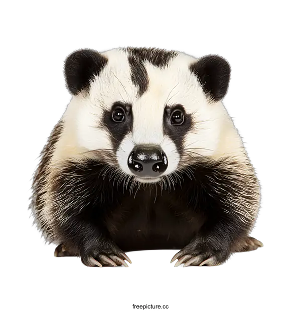 [Transparent Background PNG]Close Up of a Badger with Black and White Fur