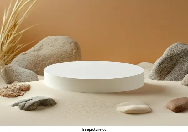 Minimalist White Display Podium with Desert Rocks