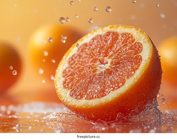 Grapefruit slice in water splashes
