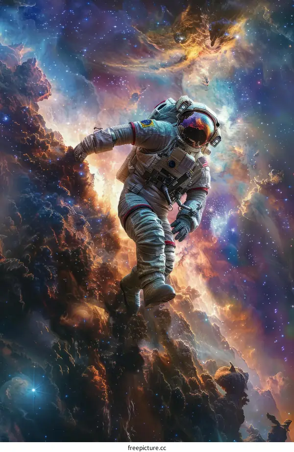 An astronaut in a spacesuit floating in the vastness of space